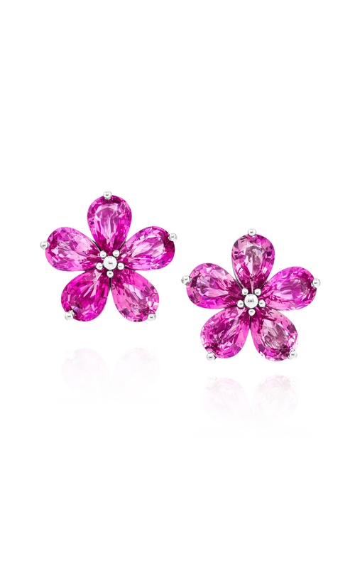 Platinum Pear-Shaped Pink Sapphire Floral Stud Earrings