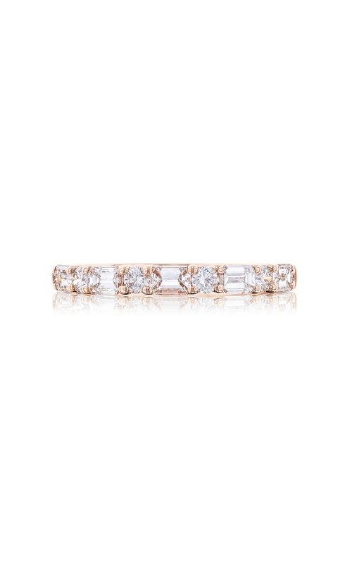 Elegance Elevated: Diamond Wedding Band | Emerald & Round-Cut | 18K Pink Gold