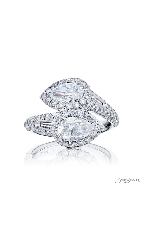 Dazzling Brilliance: GIA-Certified Diamond Twogether Ring ? Pear-Shaped Diamonds with Micro-Pave Bezel and Tapered Baguettes in Pure Platinum
