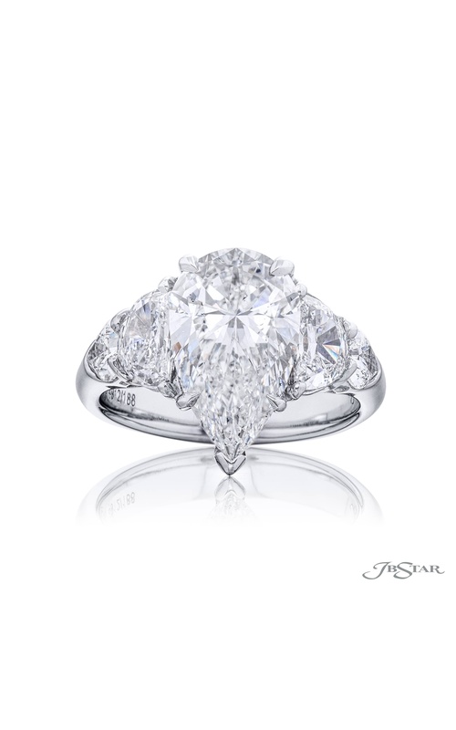 3.30 ct. Pear-Shaped Diamond Ring with Half-Moon & Shield-Cut Side Stones in Platinum