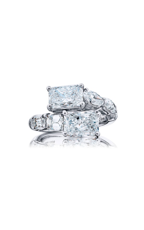 Dazzling Brilliance: Certified Twogether Diamond Ring GIA Radiant-Cut Diamonds with Emerald-Cut Oval & Pear-Shaped Accents in Pure Platinum