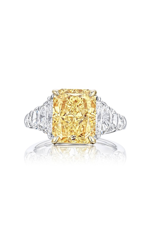Dazzling 5.05 ct. Fancy Yellow Radiant-Cut Diamond Ring with Half-Moon & Shield Diamonds