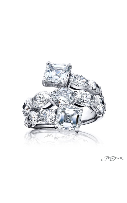 Dazzling Brilliance: Certified Three-Row Diamond Ring ? GIA-Certified Emerald-Cut Oval & Pear-Shaped Diamonds in Pure Platinum