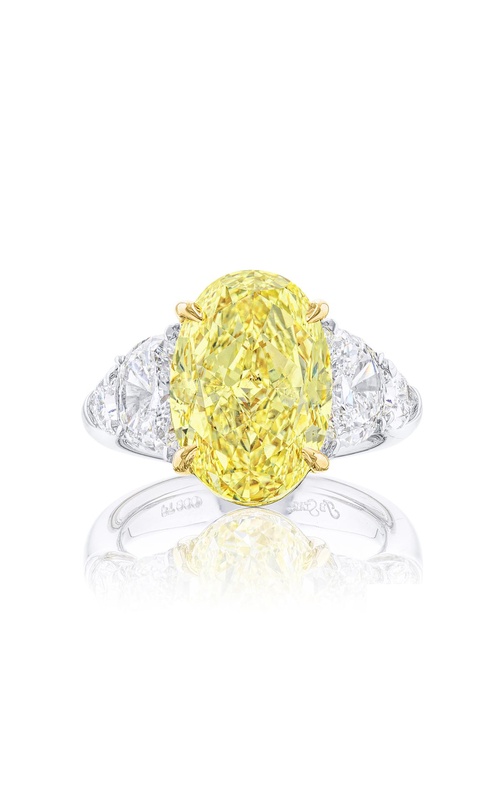 7.53 ct. Fancy Intense Yellow Oval Diamond Ring with Half-Moon & Shield Side Stones
