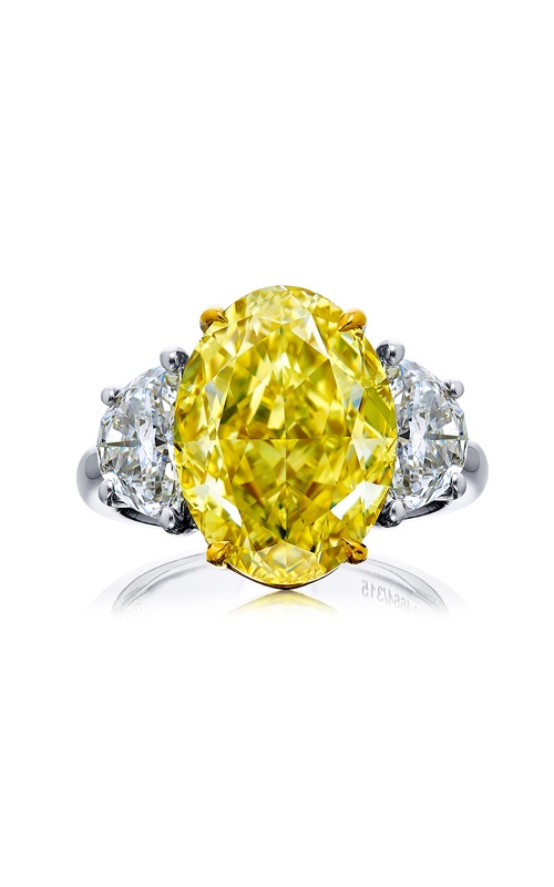 9.01 ct. Certified Oval Fancy Yellow Diamond Ring with Half-Moon Side Stones in Platinum & 18K Yellow Gold