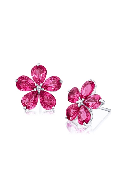 Platinum Pear-Shaped Pink Sapphire Floral Stud Earrings