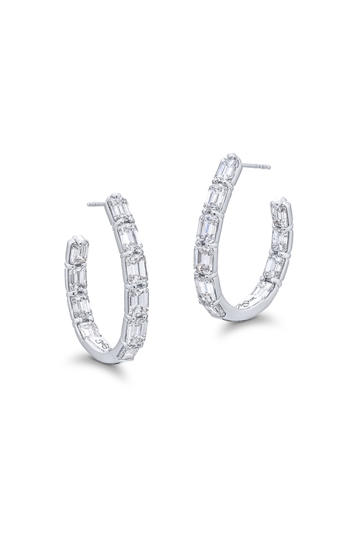 Platinum Emerald-Cut Diamond Hoop Earrings