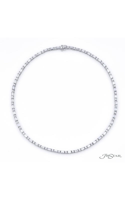 One-of-a-Kind Diamond Necklace  Round & Straight Baguette Diamonds in an Alternating Design Handcrafted in Pure Platinum