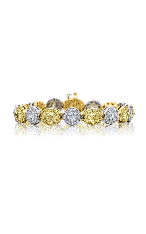 Platinum and 18K Yellow Gold Oval and Round Micro Pave Bracelet