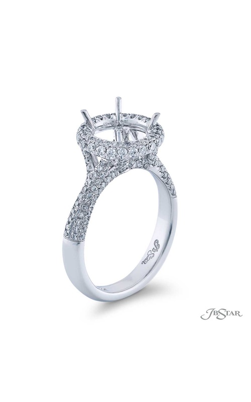 Platinum Semi-Mount Ring 3 sided diamond pave and Halo
