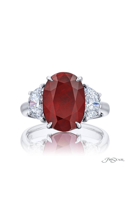8.01 ct. Certified Burmese Vivid-Red Oval Ruby and Epaulette Diamond Ring in Platinum