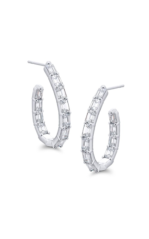 Platinum Emerald-Cut Diamond Hoop Earrings
