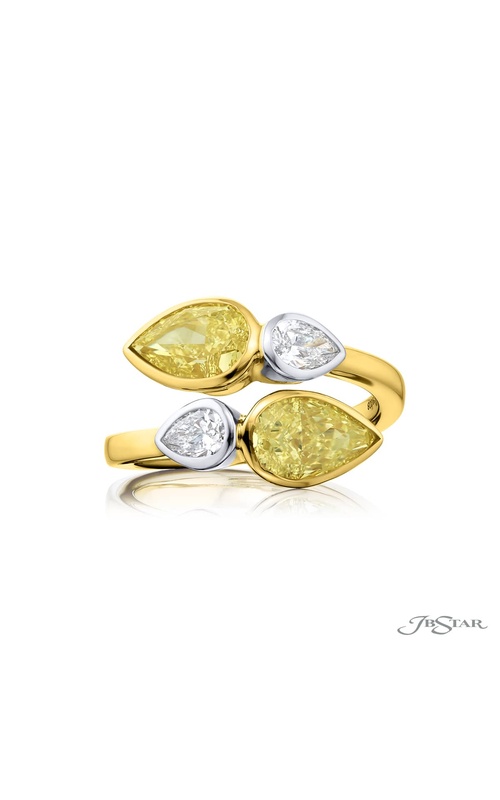 Dazzling Brilliance: GIA-Certified Bezel Twogether Diamond Ring ? Pear-Shaped Fancy Yellow and White Diamonds in 18K Yellow Gold