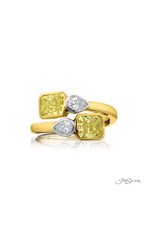 Dazzling Brilliance: GIA Certified Bezel Twogether Diamond Ring ? Radiant-Cut Fancy Yellow Diamonds with Pear-Shaped Accents in 18K Yellow Gold