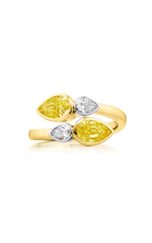 18K Yellow Gold Pear-Shaped Fancy Yellow Diamond Certified Twogether Ring