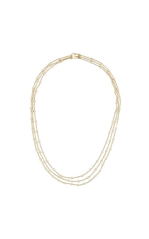 18K Yellow Gold Round Diamond Three-Row Bezel Necklace