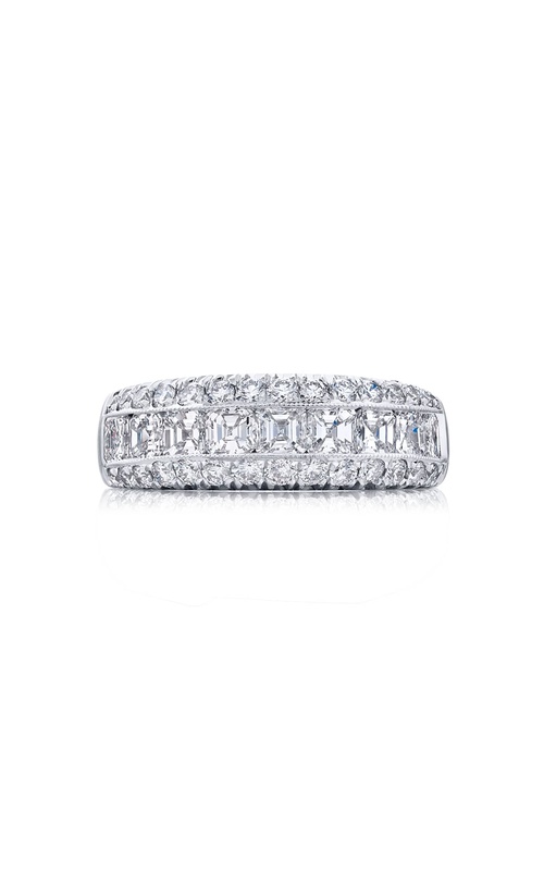 Platinum Square Emerald-Cut Diamond Channel Set Band