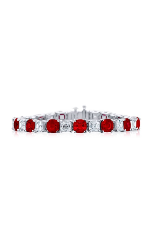 Platinum Cushion-Cut Ruby and Diamond Bracelet