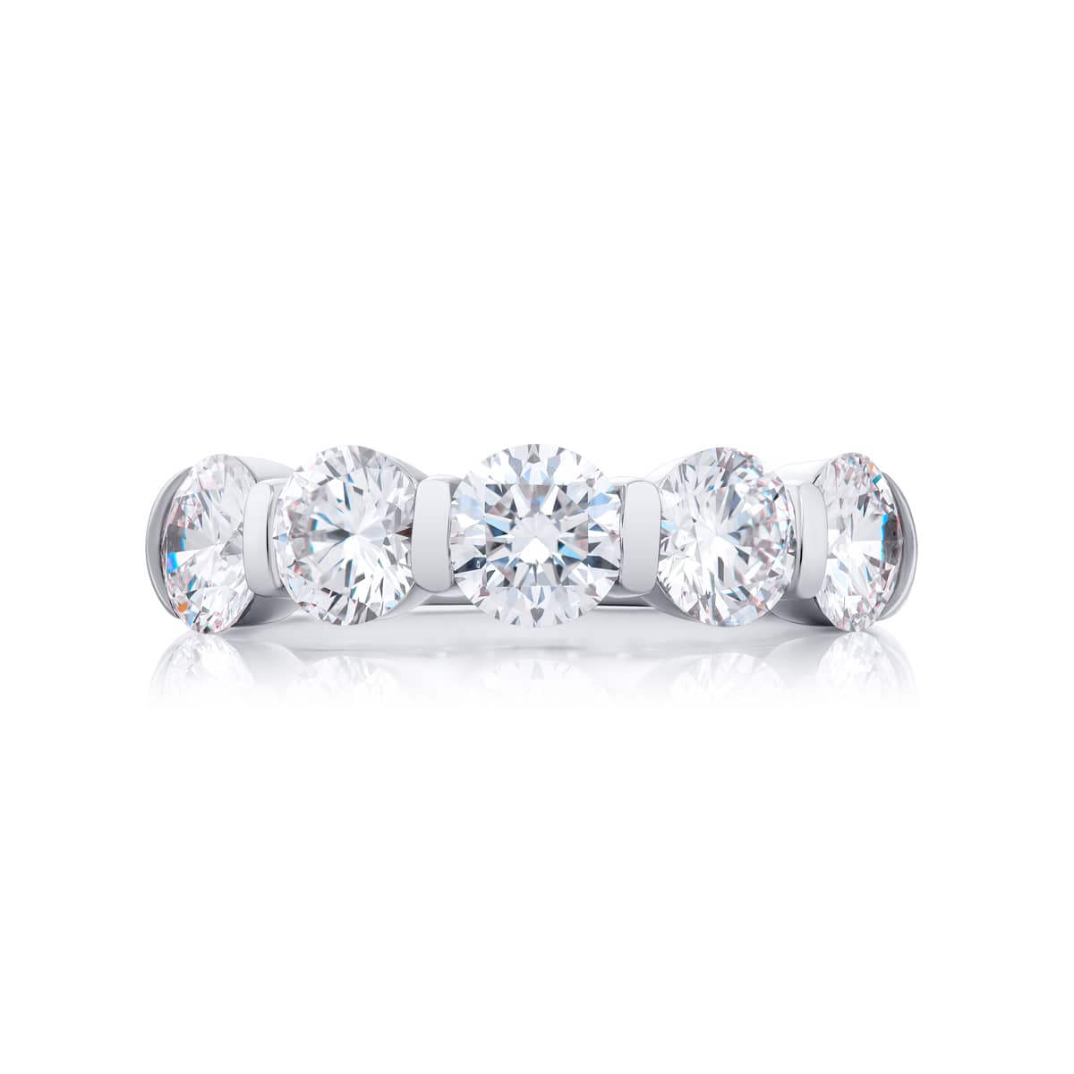 Platinum Round Diamond Single-Row Bar Set Band