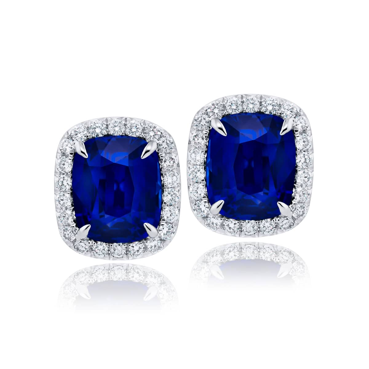 Platinum Cushion-Cut Sapphire Certified Stud Earrings