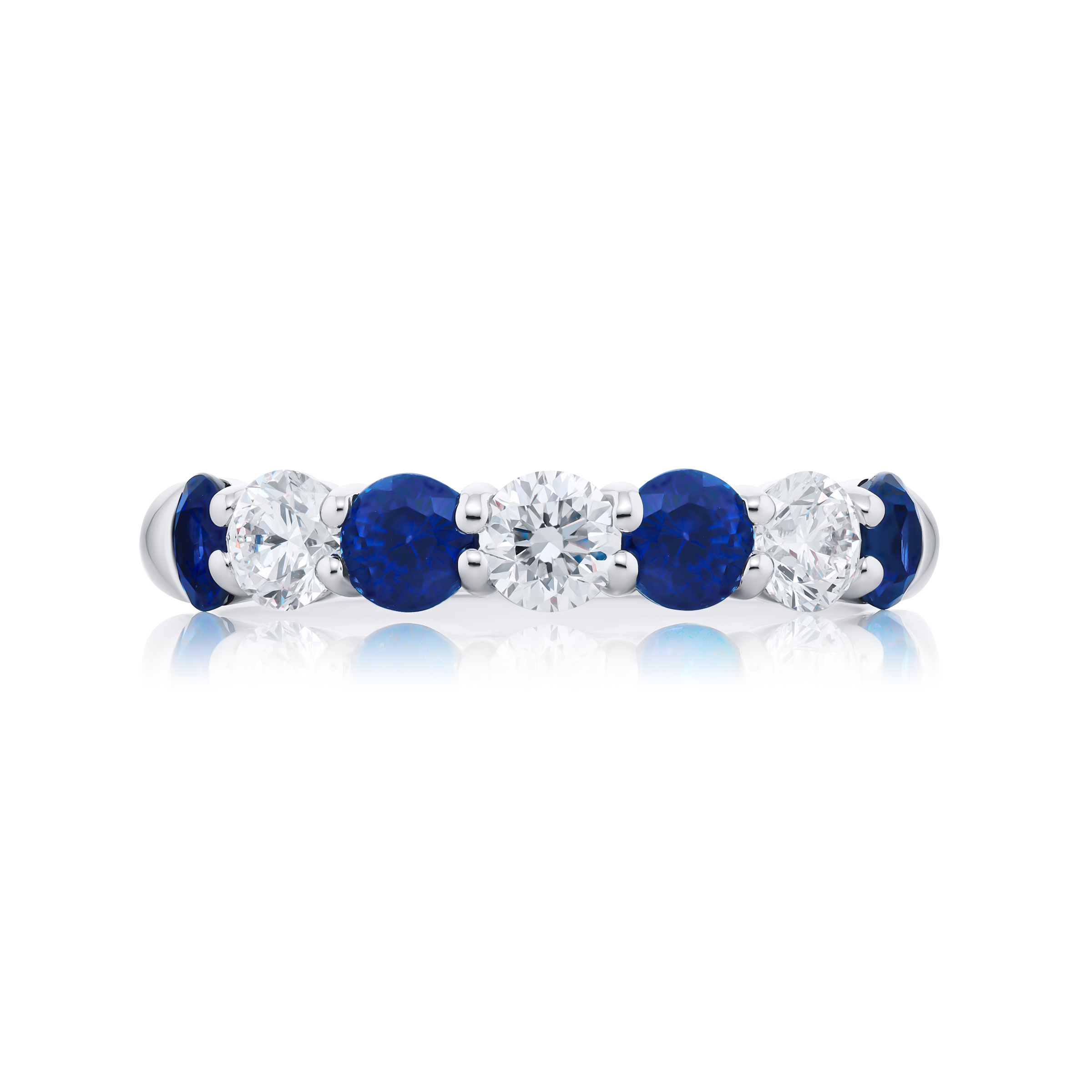 Platinum Round Sapphire and Diamond Single-Row Band