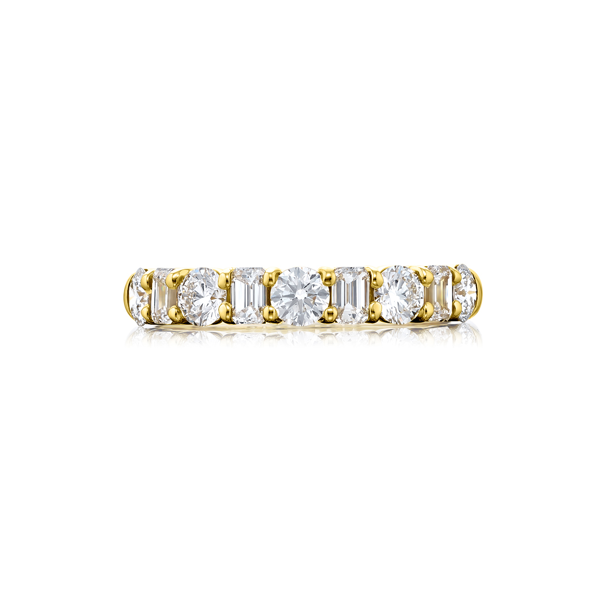 18K Yellow Gold Emerald-Cut and Round Diamond Single-Row Band