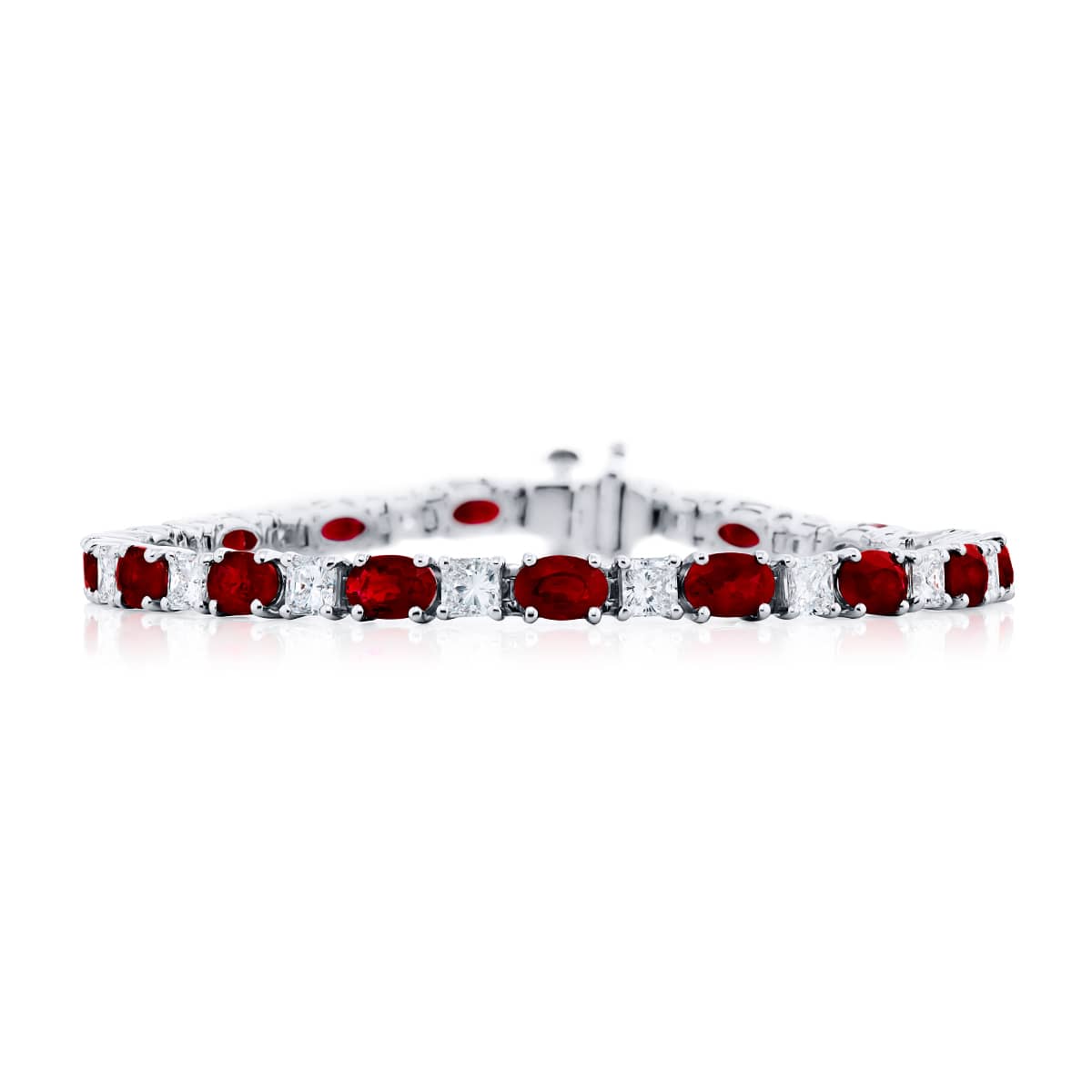Platinum Oval Ruby and Diamond Bracelet