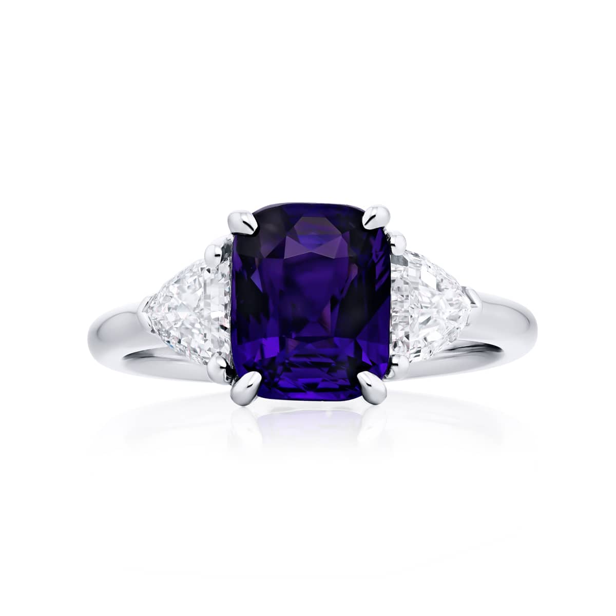 Platinum Cushion-Cut No-Heat Purple Sapphire Certified Ring