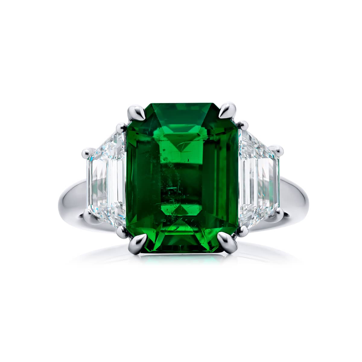 Platinum Emerald-Cut Vivid Emerald Certified Ring