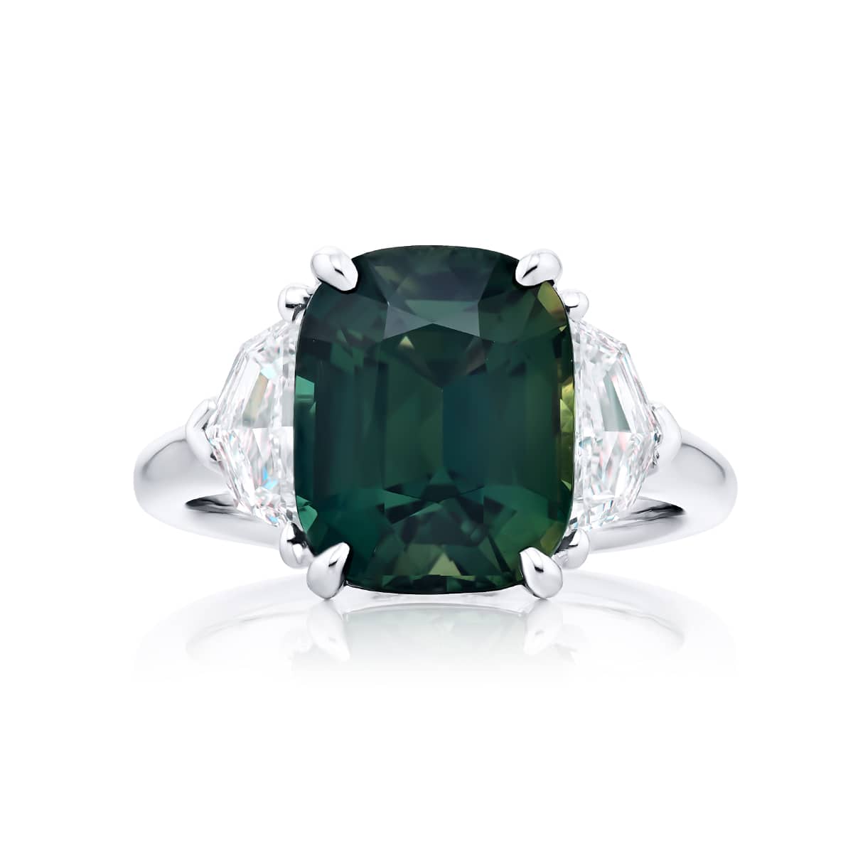 Platinum Cushion-Cut Green Sapphire Certified Ring