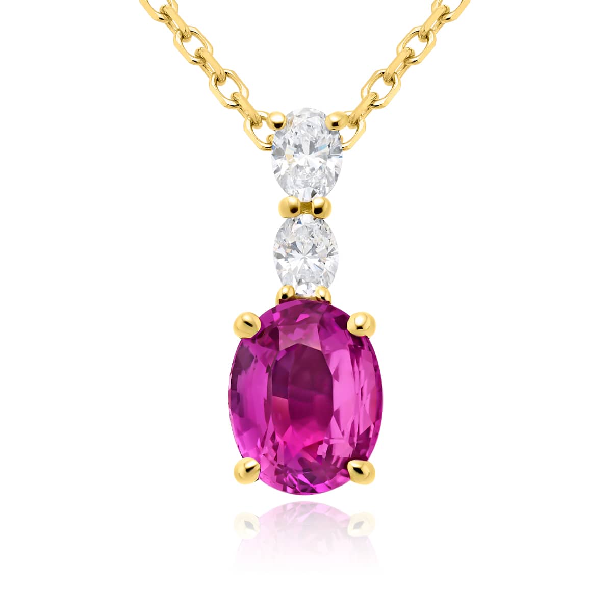 18K Yellow Gold Oval Pink Sapphire GIA Certified Drop Pendant