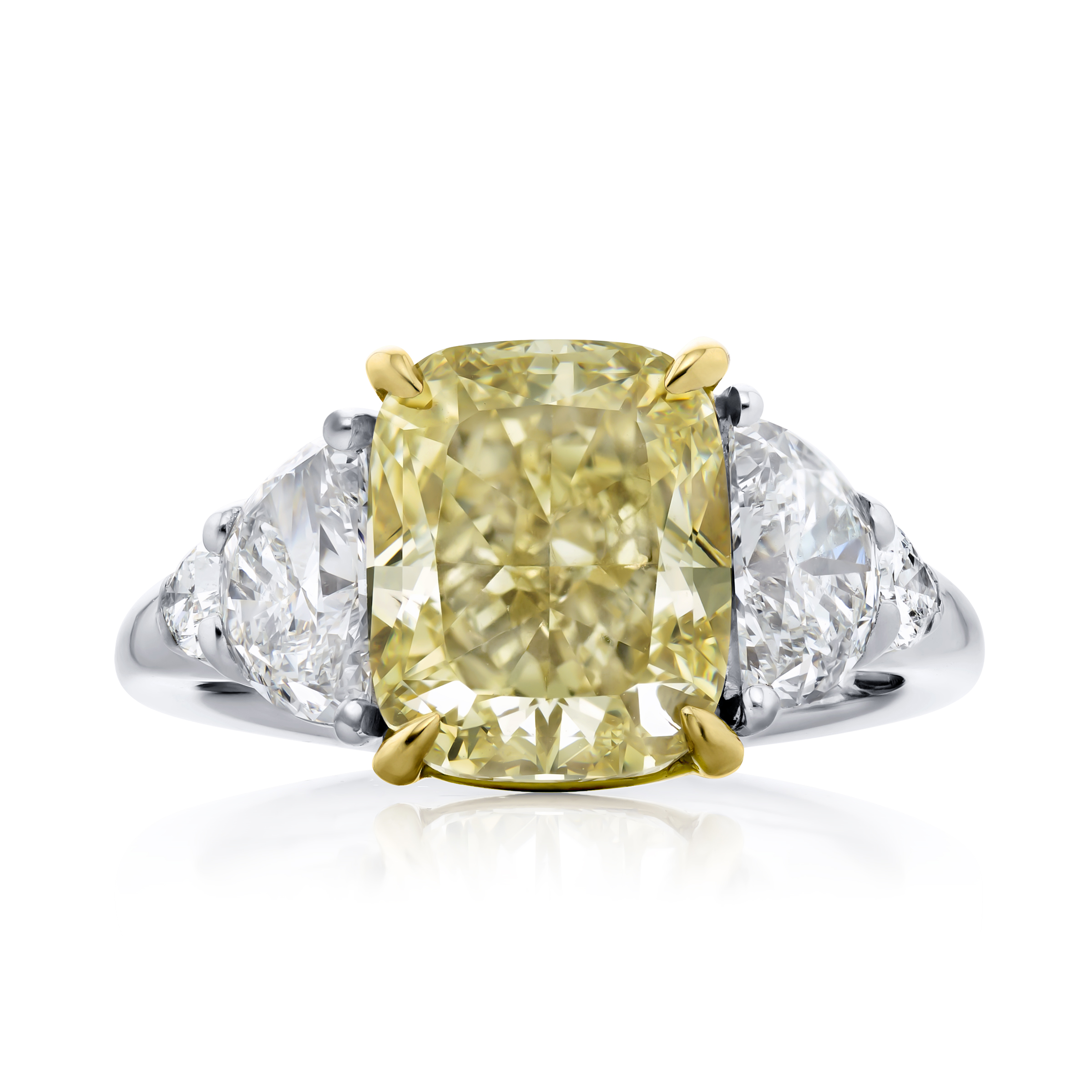 Platinum and 18K Yellow Gold Cushion-Cut Fancy Yellow Diamond Certified Ring