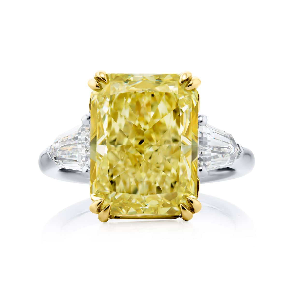 Platinum and 18K Yellow Gold Radiant-Cut Fancy Yellow Diamond Certified Ring
