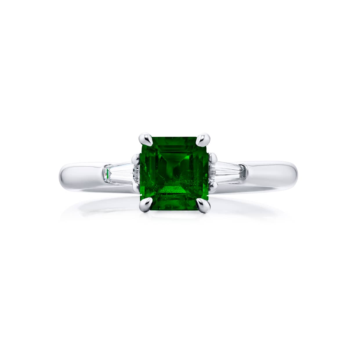 Platinum Emerald-Cut Emerald Ring