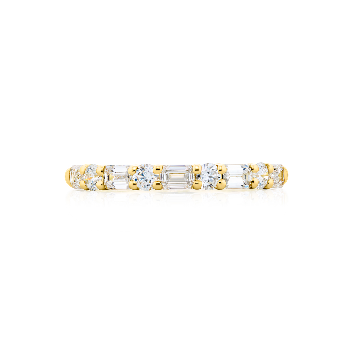 18K Yellow Gold Emerald-Cut and Round Diamond Band