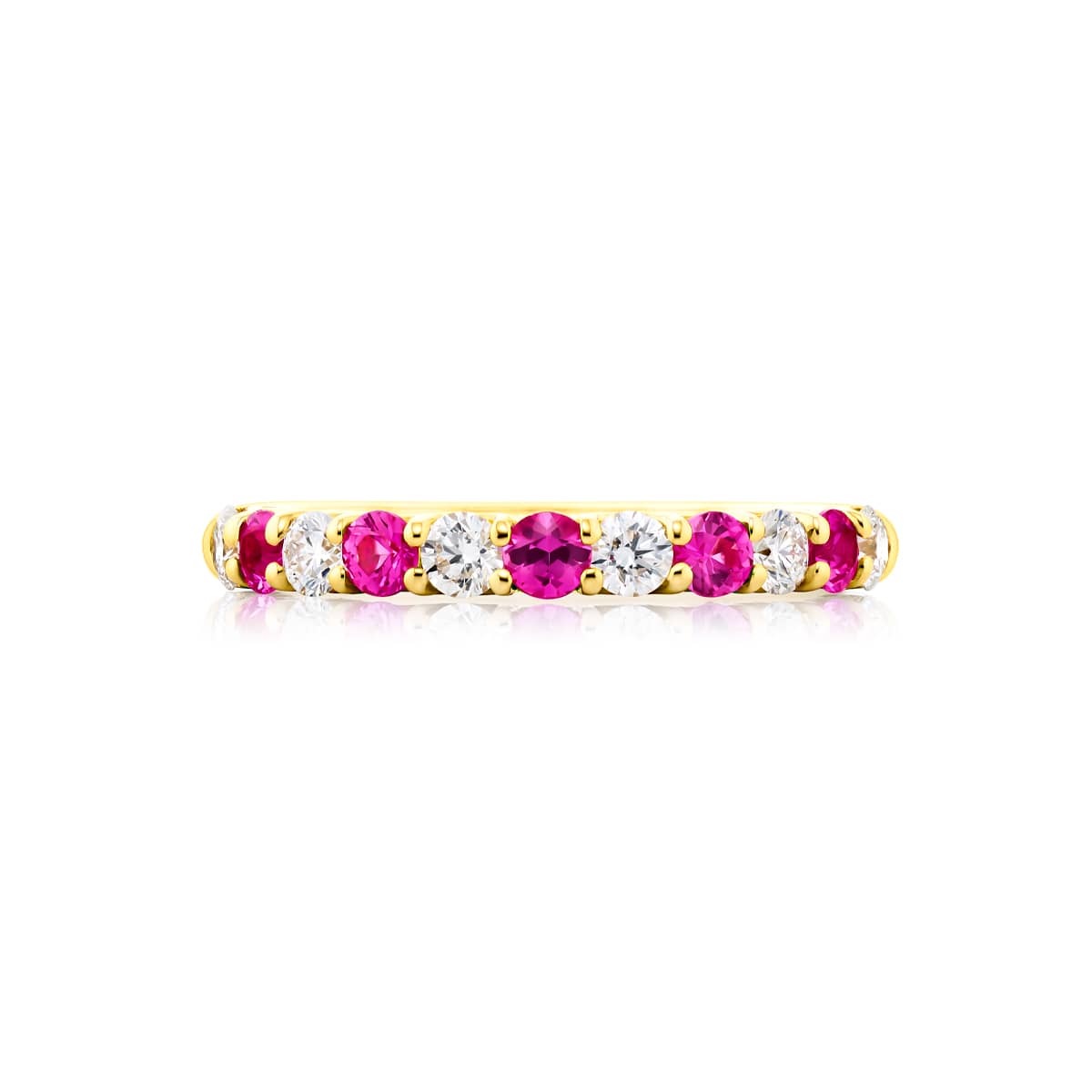 18K Yellow Gold Round Pink Sapphire and Diamond Band