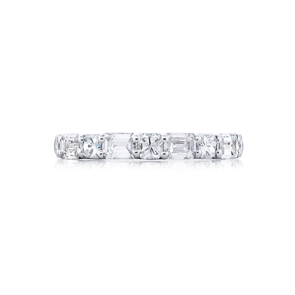 Platinum Radiant-Cut and Emerald-Cut Diamond East-West Band
