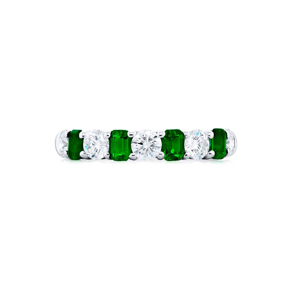Platinum Emerald-Cut Emerald and Diamond Band
