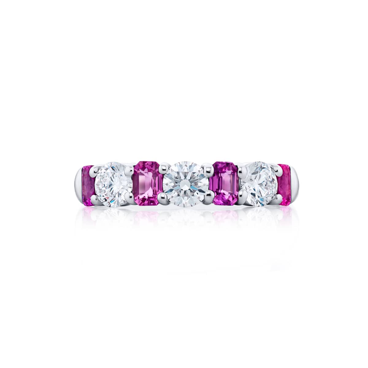 Platinum Emerald-Cut Pink Sapphire and Diamond Band