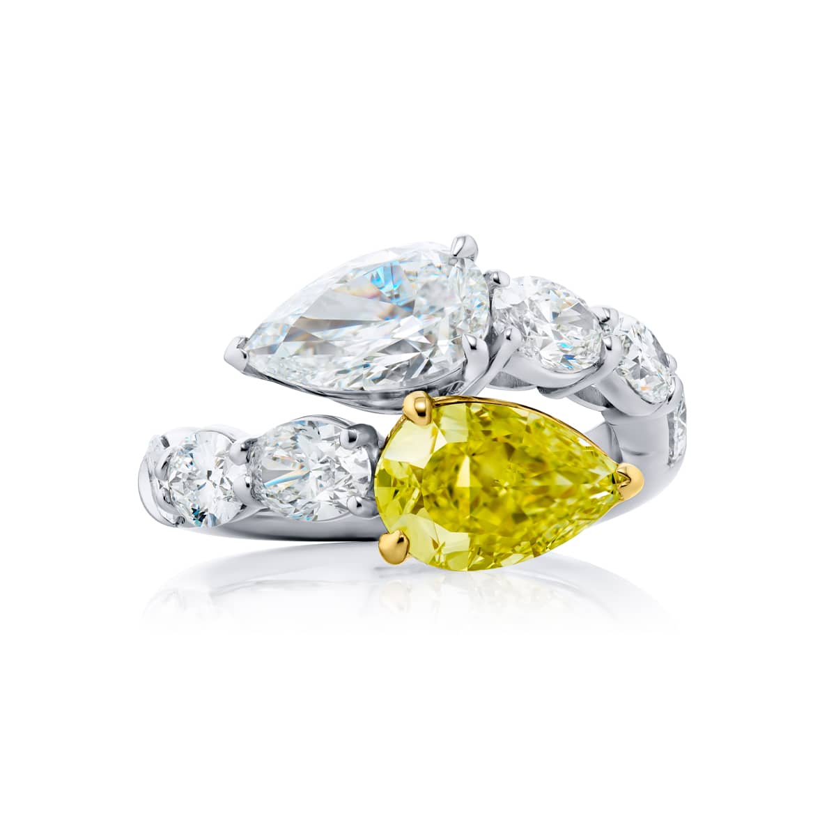 Platinum and 18K Yellow Gold Pear-Shaped Diamond Certified Twogether Ring