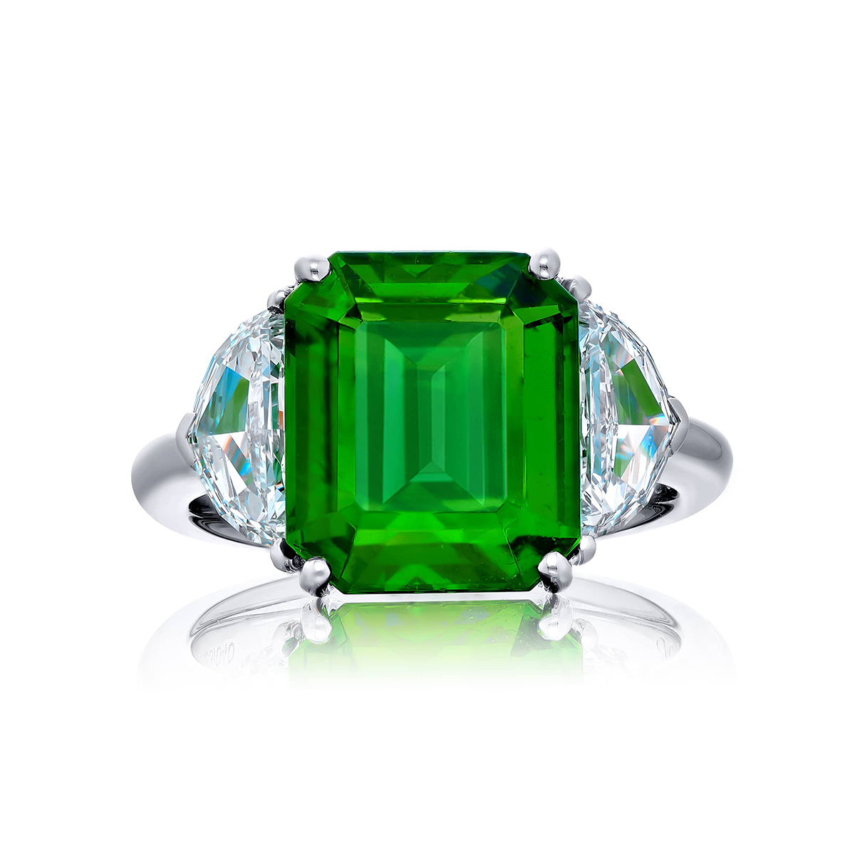 Platinum Emerald-Cut Vivid Emerald Certified Ring