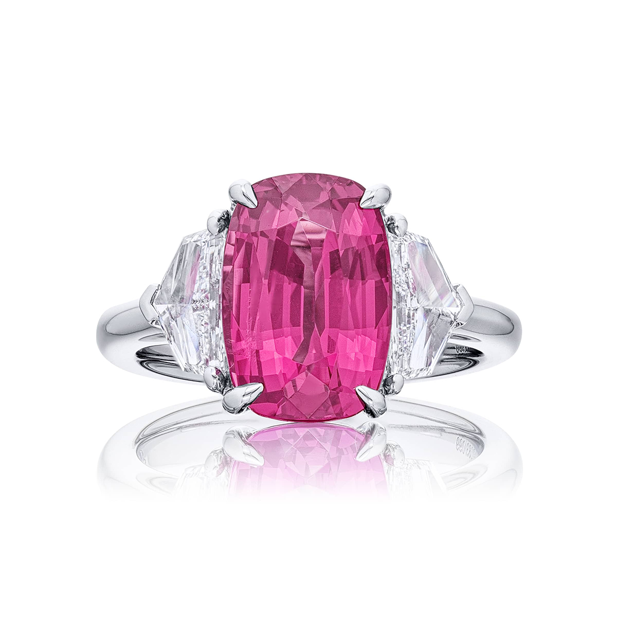 Platinum Cushion-Cut No-Heat Pink Spinel Certified Ring