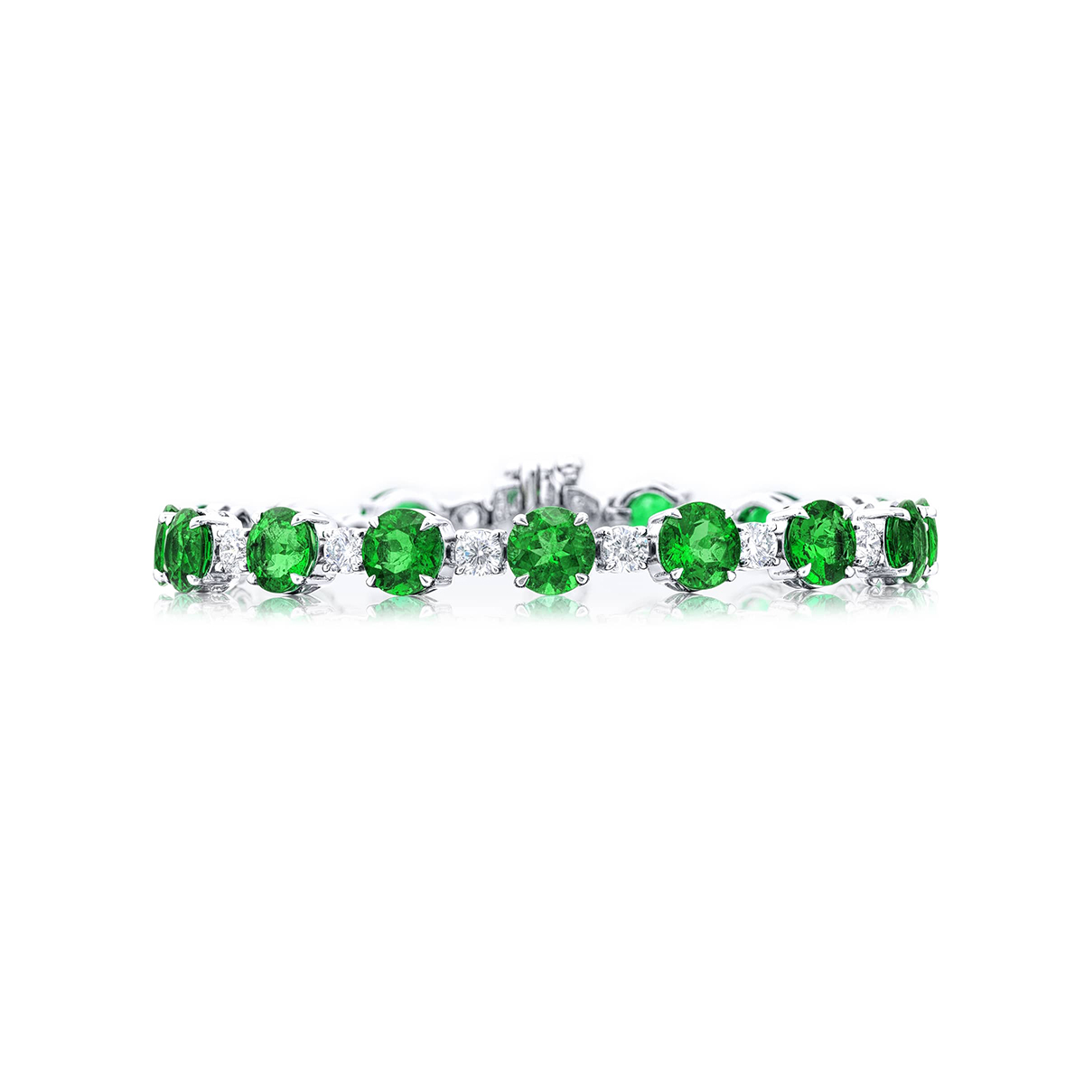 Platinum Round Emerald and Diamond Bracelet
