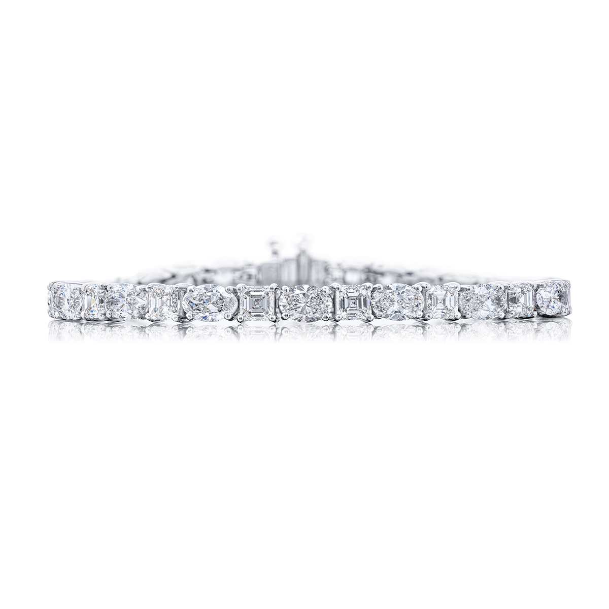 Platinum Square Emerald-Cut and Oval Diamond Bracelet