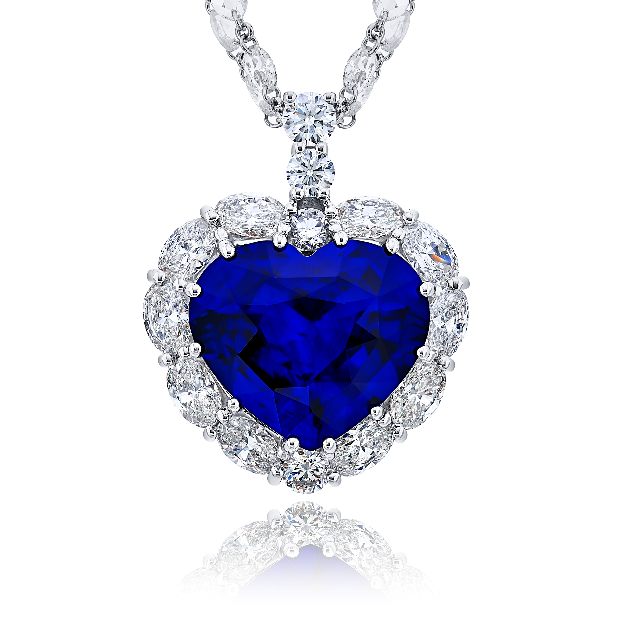 Platinum Heart-Shaped Royal Blue Sri Lankan Sapphire Certified Pendant