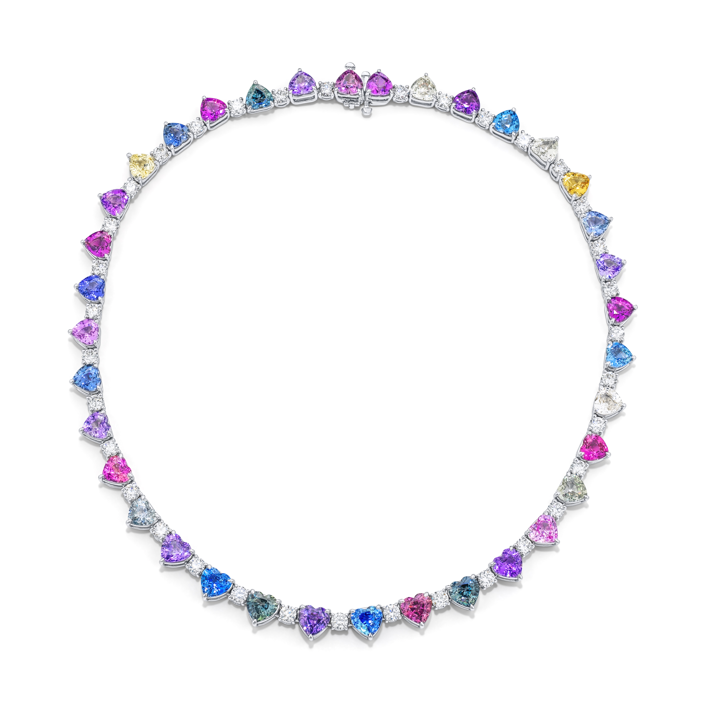 Platinum Heart-Shaped Multi-Color No-Heat Sapphire Certified Necklace