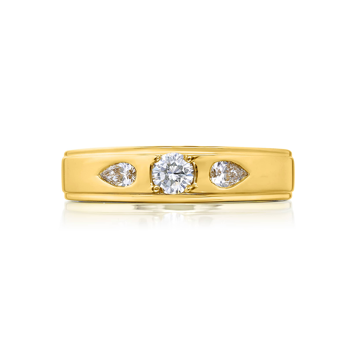 18K Yellow Gold Pear-Shaped Diamond Single-Row Bezel Set Men's Wedding Band