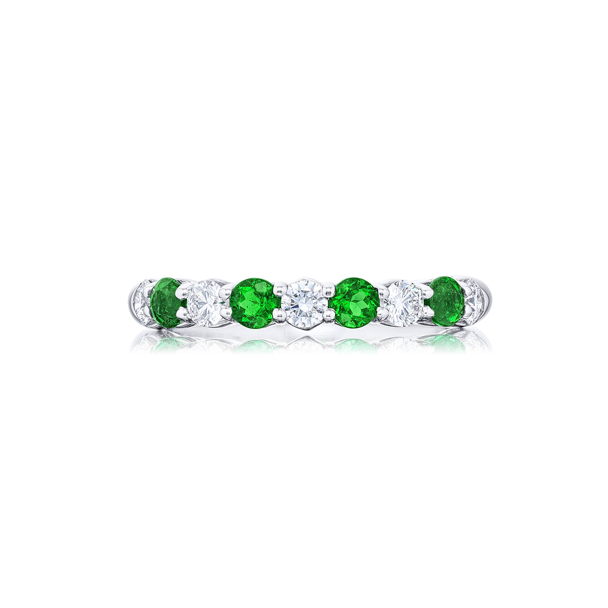 Platinum Round Emerald and Diamond Single-Row Band