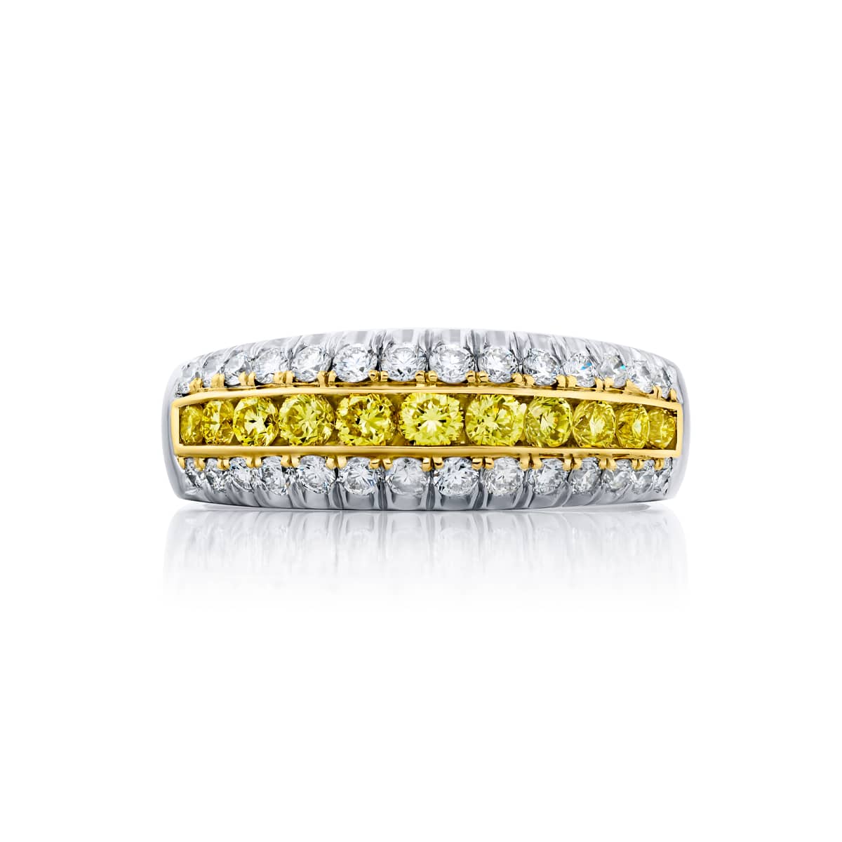 Platinum and 18K Yellow Gold Round Fancy Yellow Diamond Single-Row Micro Pav? Band