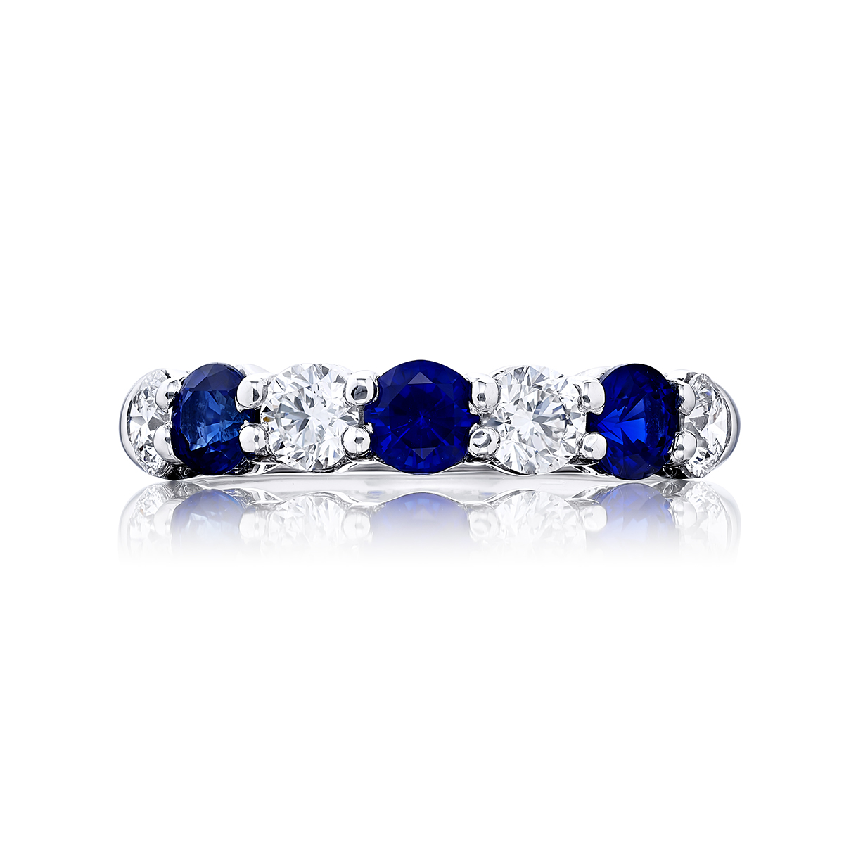 Platinum Round Sapphire and Diamond Single-Row Band